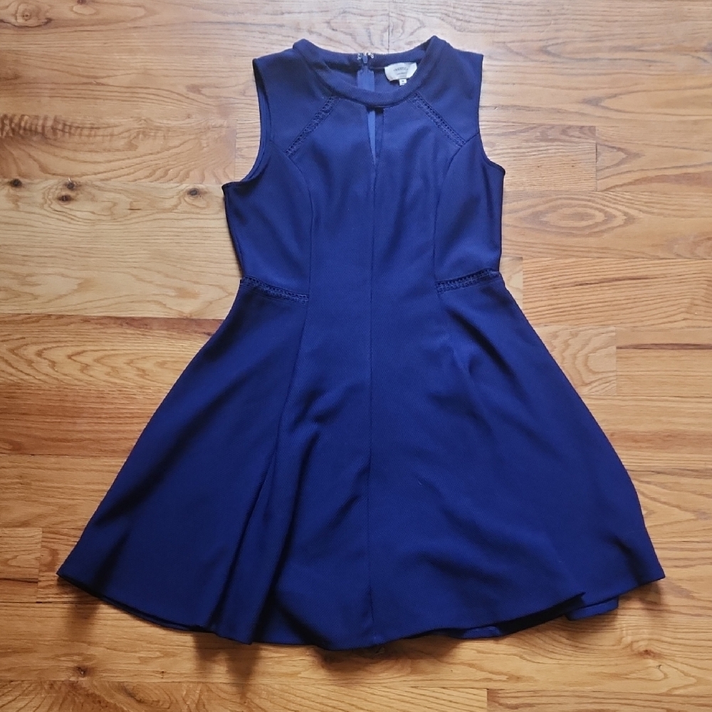 Navy Blue Sleeveless Keyhole Fit And Flare Dress